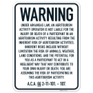 Arkansas  Agritourism Warning Assume Risk No Liability ACA 211101 107, Farm Animals Sign