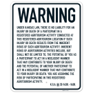 Warning Under Kansas Law There Is No Liability For An Injury Or Death Of A Participant Sign,