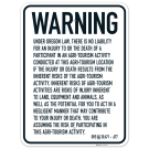 Warning Under Oregon Law There Is No Liability For An Injury Or The Death Of A Participant In An Agritourism Sign,