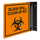 Blood Spill CleanUp Kit Projecting Sign, Double Sided,