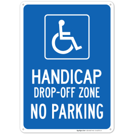 Handicap Drop Off Zone With Graphic Sign