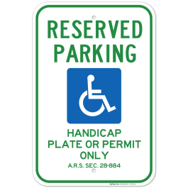 Arizona Reserved Handicap Parking Sign, Parking By Plate Or Permit Only, (SI-759)