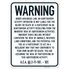 Arkansas Agritourism Warning Assume Risk No Liability ACA 211101 107, Farm Animals Sign